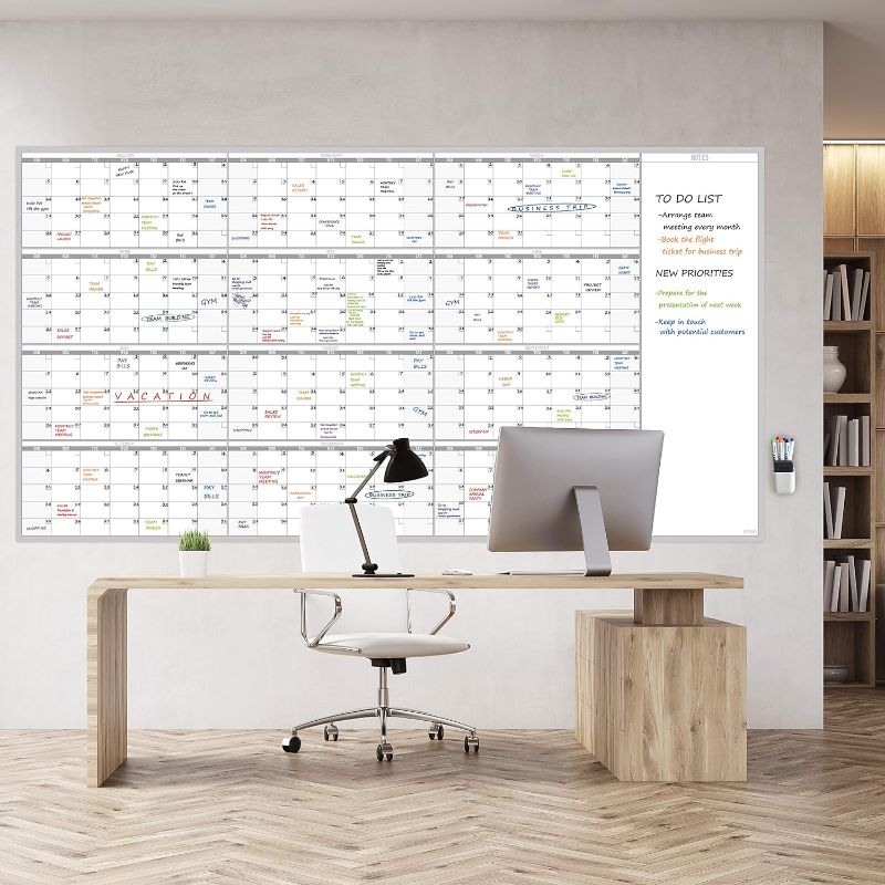 Photo 1 of Large Reusable Dry Erase Yearly Wall Calendar - Jumbo Premium Laminated 12 month Task Organizer - 38"x72" Undated Annual Planner for Home, Office, School Projects 72"x38" Yearly