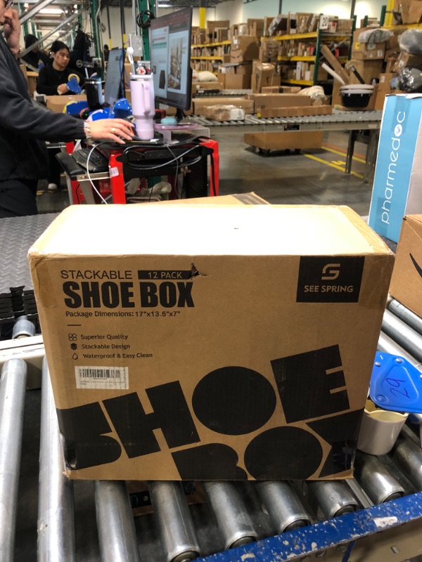 Photo 1 of SEESPRING 12 Pack Shoe Storage Box, Clear Plastic Stackable Shoe Organizer for Closet, X-Large Shoe Sneaker Containers Bins Holders Fit up to Size 13 (Black) X-Large Black