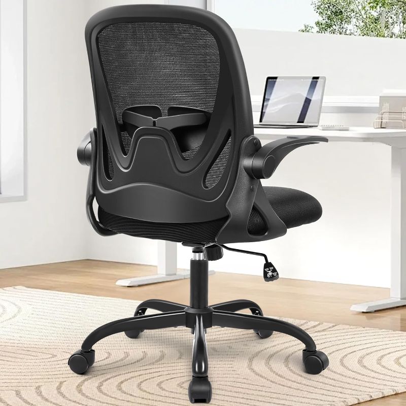 Photo 1 of Primy Office Ergonomic Desk Chair with Adjustable Lumbar Support and Height, Swivel Breathable Mesh Computer Chair with Flip up Armrests for Conference Room (Black)