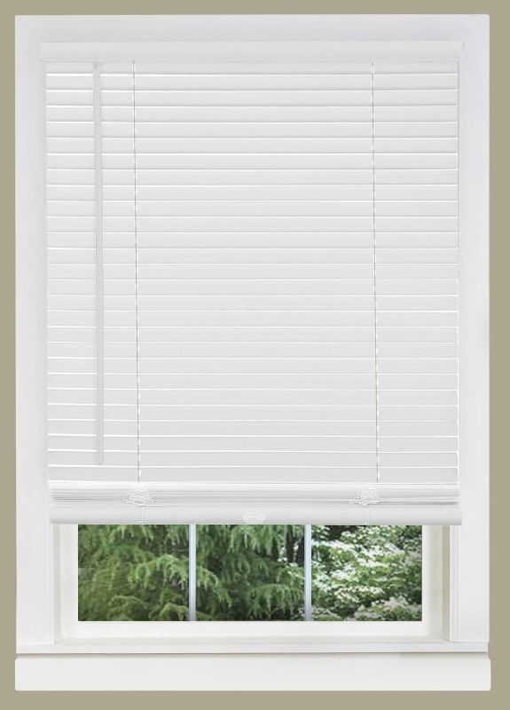 Photo 1 of  Slats Cordless Window Blinds, 31 x 64Inches Solid Pattern Light Filtering Vinyl Indoor-Outside Ceiling Mount Mini Blind, Manual Cordless Rollup Window Privacy Blinds, White