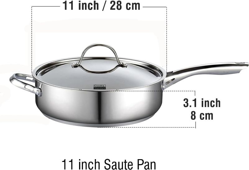 Photo 1 of Cooks Standard Classic Stainless Steel Saute Pan 11-inch, 5 Quart Induction Cookware Deep Frying Pan Cooking Skillet with Lid, Stay-Cool Handle