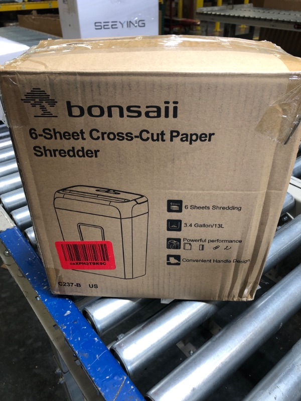 Photo 2 of Bonsaii Paper Shredder for Home Use,6-Sheet Crosscut Paper and Credit Card Shredder for Home Office,Home Shredder with Handle for Document,Mail,Staple,Clip-3.4 Gal Wastebasket(C237-B) 6-Sheet Cross Cut