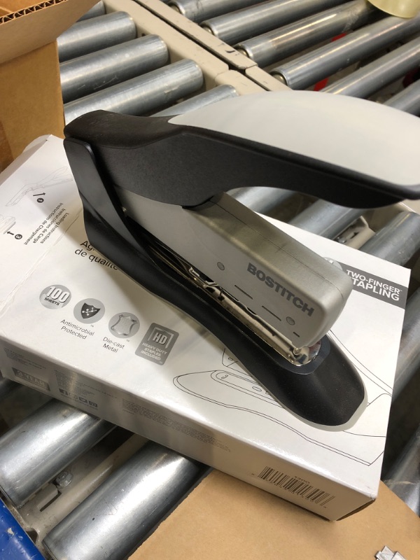 Photo 4 of Bostitch inHANCE+100 Heavy Duty Stapler - Two Fingers, No Effort, Spring Powered Stapler - 100 Sheets, Gray (1300)