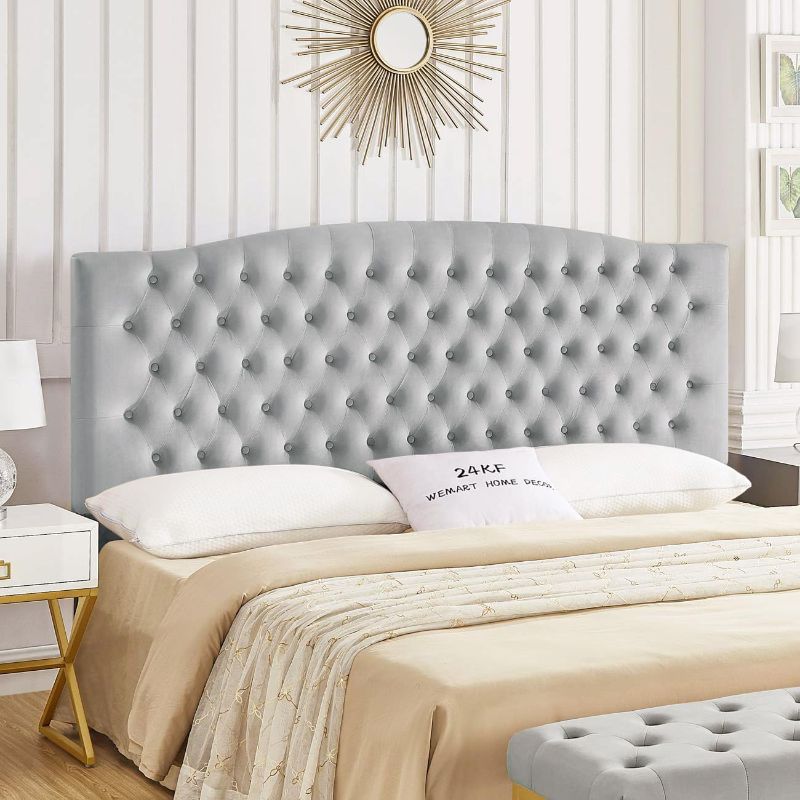 Photo 1 of 24KF Velvet Upholstered Tufted Button King Headboard and Comfortable Fashional Padded King/California King Size headboard- Grey-king King/CA King Headboard