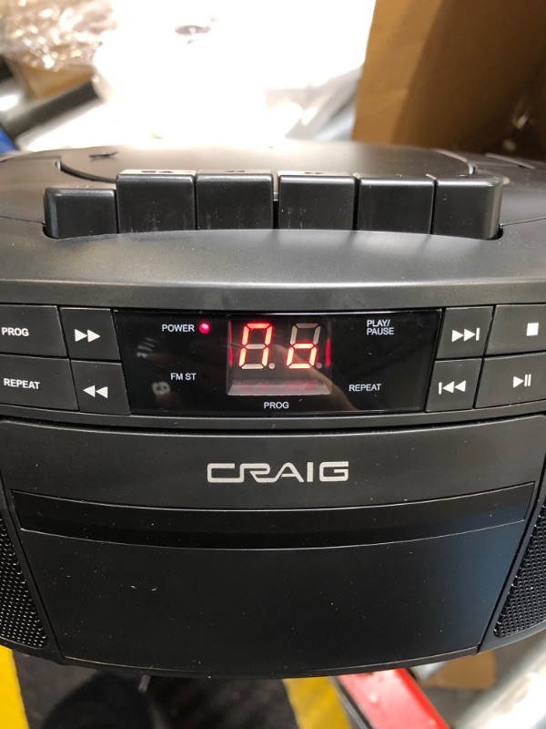 Photo 6 of Craig CD6951 Portable Top-Loading CD Boombox with AM/FM Stereo Radio and Cassette Player/Recorder in Black | 6 Key Cassette Player/Recorder | LED Display |