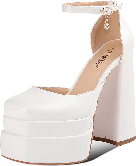 Photo 1 of wetkiss Chunky Platform Heels for Women, with Block Heel and Ankle Strap Design, Comfy and Glaring