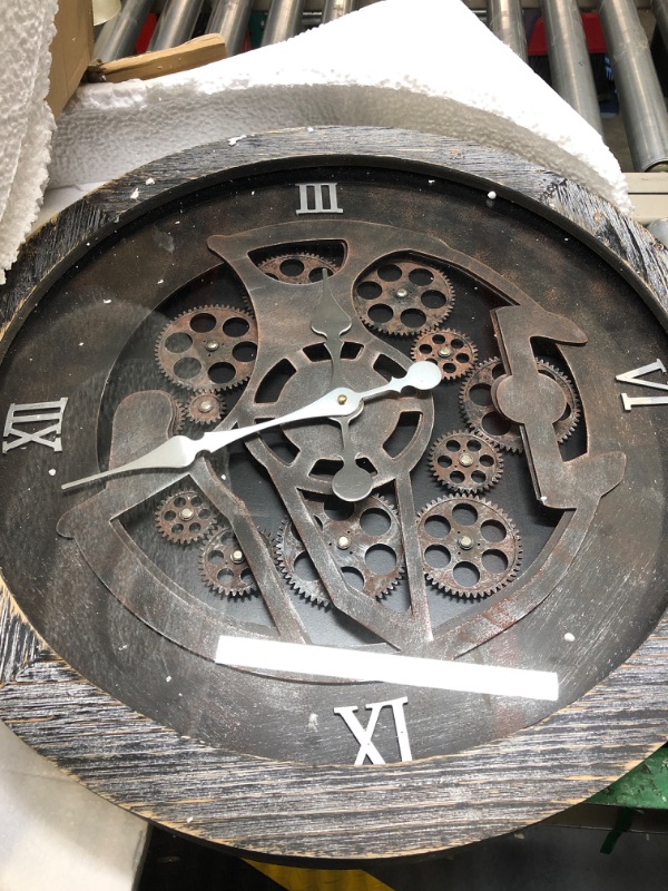 Photo 1 of 16" Large Wall Clocks with Moving Gears for Living Room Decor Decorative Wood Big Oversize Farmhouse Steampunk Silent Vintage Rustic Industrial for Home Office,HD Tempered Glass,Brown… Brown 16