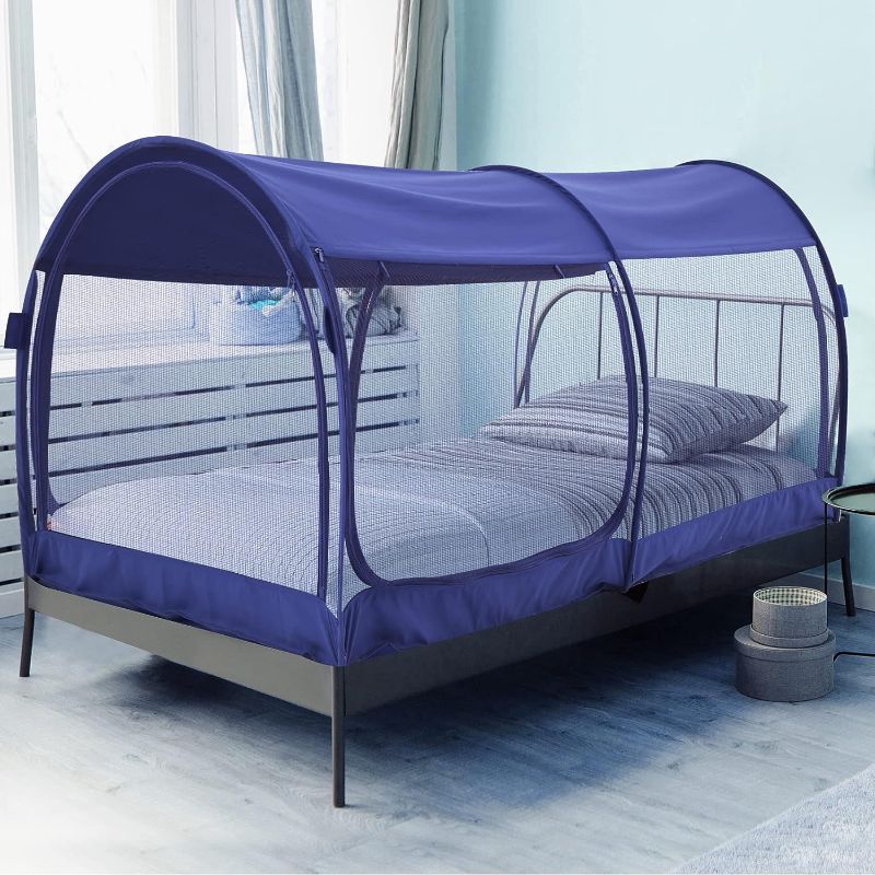 Photo 1 of Alvantor Mosquito Net Bed Canopy Bed Tents Dream Tents Privacy Space Twin Size Sleeping Tents Indoor Pop Up Portable Frame Breathable Cottage Navy (Mattress Not Included)