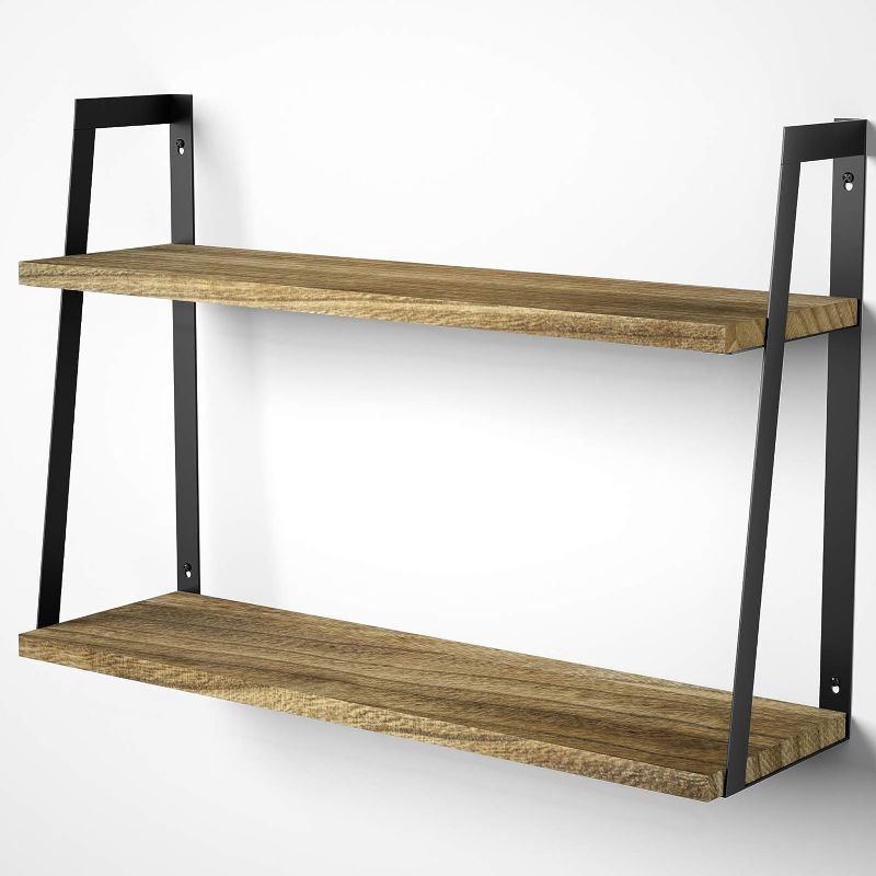 Photo 1 of  Floating Wall Shelves, 2-Tier Rustic Wood Shelves for Bedoom, Bathroom, Living Room