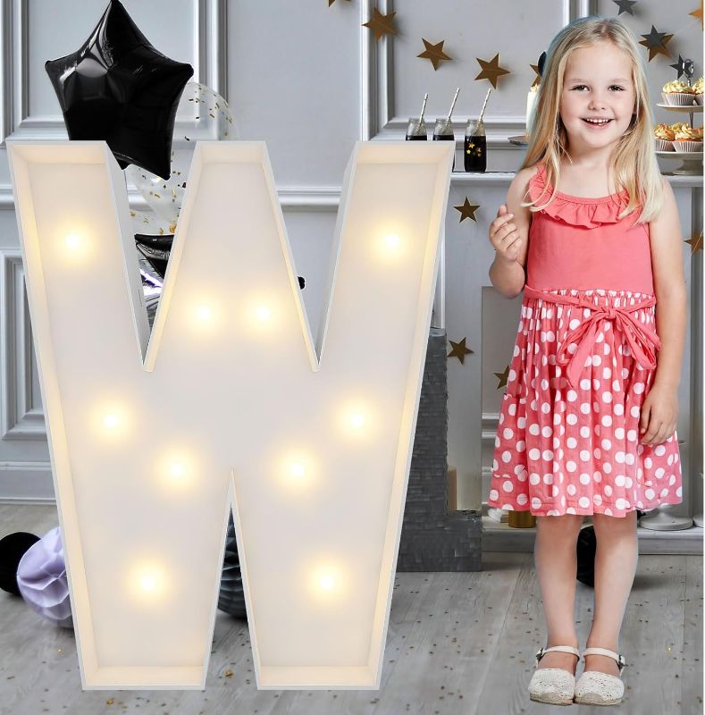 Photo 1 of 3FT Marquee Light Up Letters W, Big Marquee Letter for Baby Shower Birthday Engagement Wedding Marry Me Party Decor
