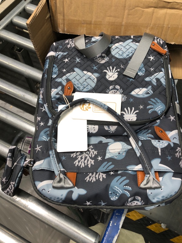 Photo 3 of BabbleRoo Baby Diaper Bag - Laptop Backpack, Sea Animals, Unisex, 12"x8"x16.5", 26L Polyester Sea Animals