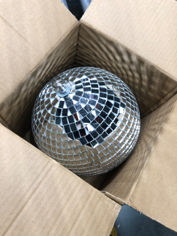 Photo 3 of Boshen 10" Disco Mirror Ball with Hanging Ring Silver Party Disco Ball Light for Party Xmas DJ Stage Lighting Effect
