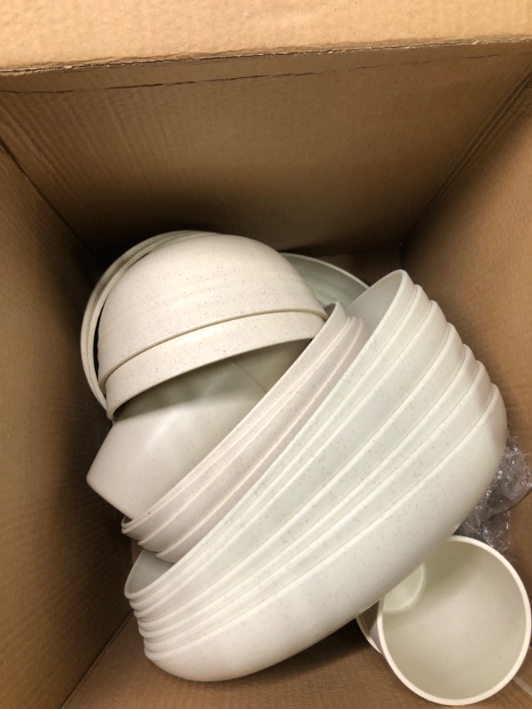 Photo 1 of 32 Pcs Wheat Straw Dinnerware Sets for 8 Kitchen Reusable Dinner Plates, Reliable Cereal Bowls, Lightweight Children Cups Kids Tableware Set Dishwasher Safe for Camping Party Picnic Event (Beige)