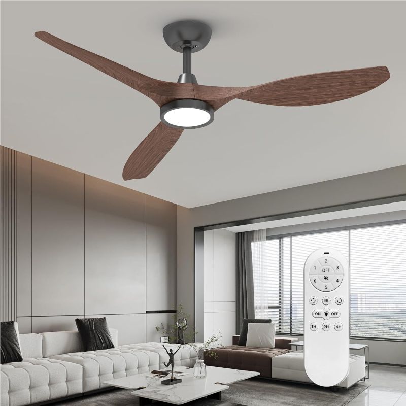 Photo 1 of **NOT REAL WOOD** Roomratv Ceiling Fans with Lights and Remote, 52 Inch Large Airflow Indoor Ceiling Fans with Quiet DC Motor and 3 Colour Temperature Black Noiseless ABS Fan Blades (Dark Woodgrain)