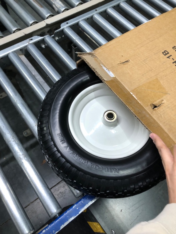 Photo 2 of 4.80/4.00-8" Wheelbarrow Tire, 16" Flat-Free Solid Tire and Wheel, 3-6" Centered Hub, 5/8" & 3/4" Bearing, For Broadcast Spreader Garden Wagon Cart Trolley Dolly Lawn Mover (1 Pack) 