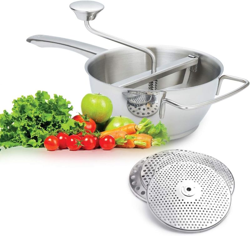 Photo 1 of AlwaysU Food Mill 18/10 Stainless Steel Fruit Vegetables Grinder Large 2 Quart Capacity 4 Milling Discs Dishwasher Safe