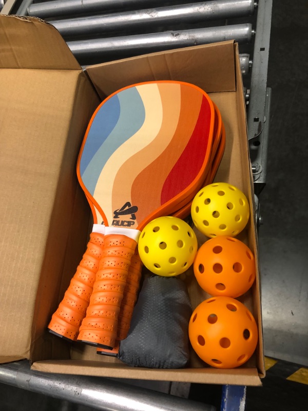 Photo 2 of Pickleball Paddles Set of 4, Wood Pickleball Paddles Set with 4 Wooden Pickleball Paddles, 4 Pickleball Balls, 2 Pickleball Ball Retrievers & Pickleball Bag, Pickleball Rackets with Breathable Grip