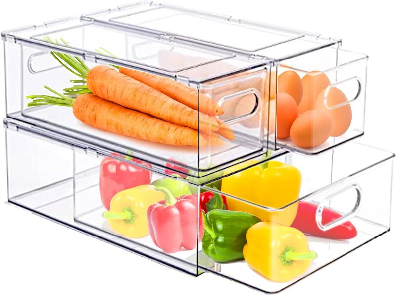 Photo 1 of 3 Pack Fridge Organization and Storage, Refrigerator Organizer Bins with Pull-out Drawer, Fridge Drawers Clear Stackable Storage Bins Containers