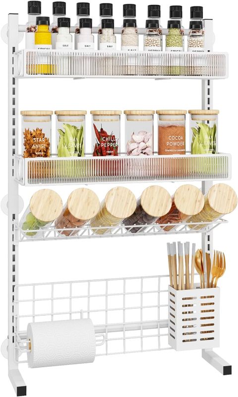 Photo 1 of  1Easylife 4-Tier Spice Rack Wall Mount, Height-Adjustable Kitchen Organizer, Metal Seasoning Holder Rack, Space Saving Countertop Organization, Wall-Mounted Storage shelf for Kitchen 