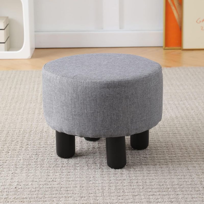 Photo 1 of  Linen Ottoman Round Footrest Stool Upholstered Step Stool Ottomans Sofa Stool 4 Wood Legs with Anti-Slip Pads Modern Accent Home Decor Suitable for Living Room Bedroom Entryway Dark Grey 