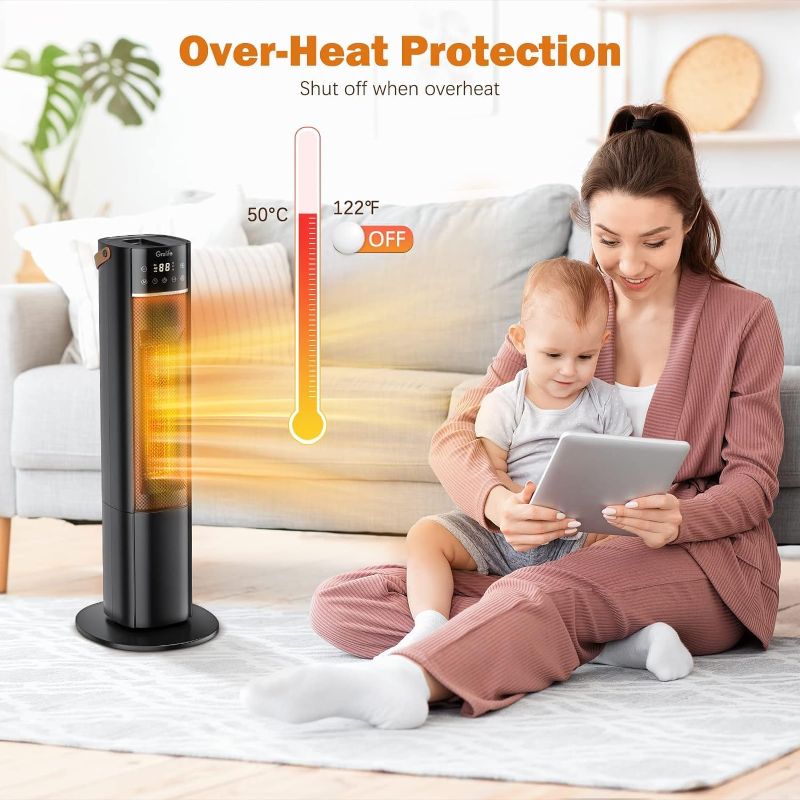 Photo 1 of 26" Electric Heater, Grelife 1500W PTC Fast Heating Space Heater for Indoor Use, Office, Home, Room Heater with Thermostat, 3 Modes, ETL Certified, 12H Timer, 70° Oscillating