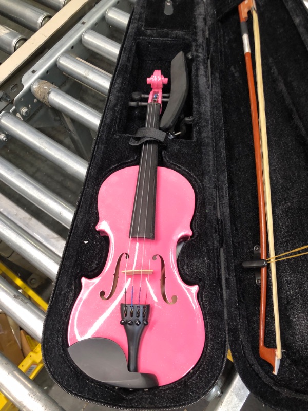 Photo 2 of Acoustic Violin, Solid Wood Fiddle with Bow Case Rosin, Stringed Musical Instrument Violin for Beginner Adult Boys Girls Children Kids (1/4, Pink)