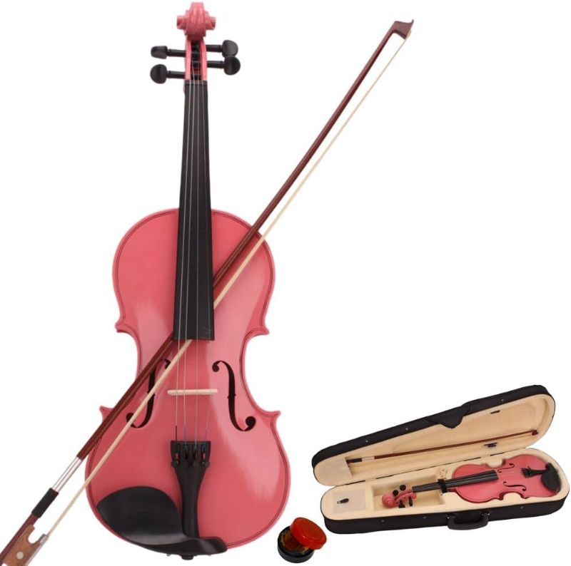 Photo 1 of Acoustic Violin, Solid Wood Fiddle with Bow Case Rosin, Stringed Musical Instrument Violin for Beginner Adult Boys Girls Children Kids (1/4, Pink)
