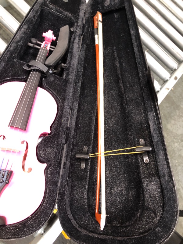 Photo 4 of Acoustic Violin, Solid Wood Fiddle with Bow Case Rosin, Stringed Musical Instrument Violin for Beginner Adult Boys Girls Children Kids (1/4, Pink)