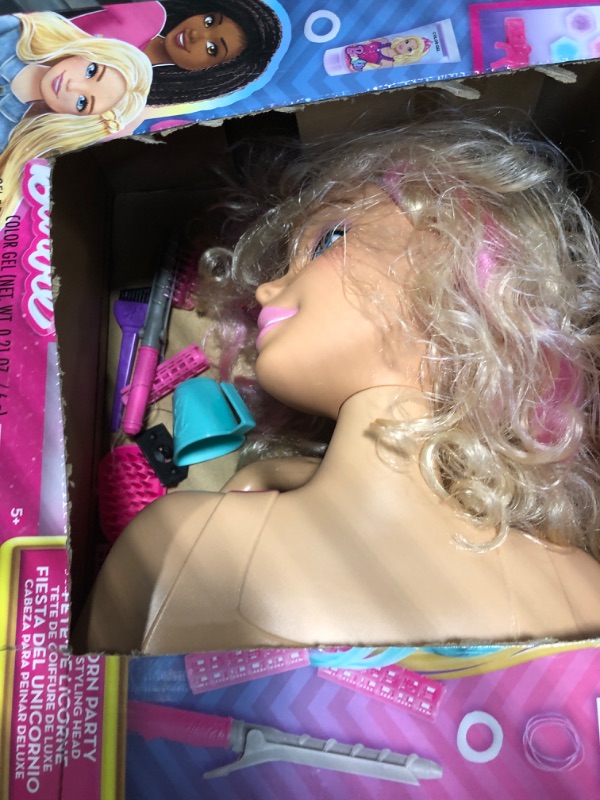 Photo 3 of Barbie Unicorn Party 27-piece Deluxe Styling Head, Blonde Hair, Pretend Play, Amazon Exclusive