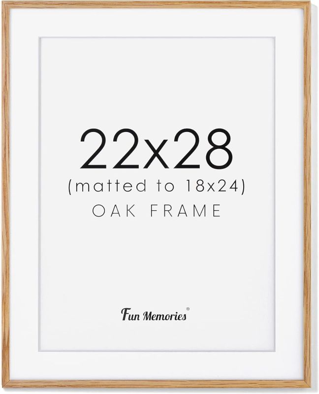 Photo 1 of 22x28 Wood Picture Frame, Large Poster Frame 22 x 28, 2 Pack Wood Frames 22x28 with Real Glass, 22x28 Frame with Mat for 18x24, Minimalist Wooden Frame Art Frame 22 by 28 Oak 22x28 - 2P