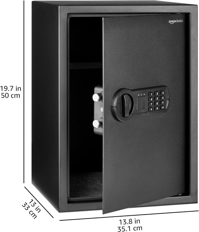 Photo 1 of Amazon Basics Steel Home Security Electronic Safe with Programmable Keypad Lock, Secure Documents, Jewelry, Valuables, 1.8 Cubic Feet, Black, 13.8"W x 13"D x 19.7"H
