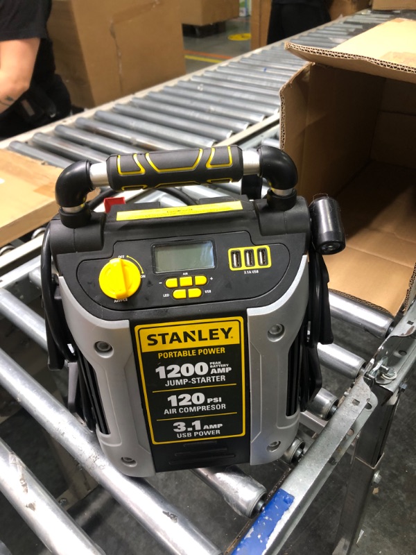 Photo 2 of STANLEY J5C09D Digital Portable Power Station Jump Starter: 1200 Peak/600 Instant Amps, 120 PSI Air Compressor, 3.1A USB Ports, Battery Clamps 1,200 Peak Amps ****DOES NOT WORK