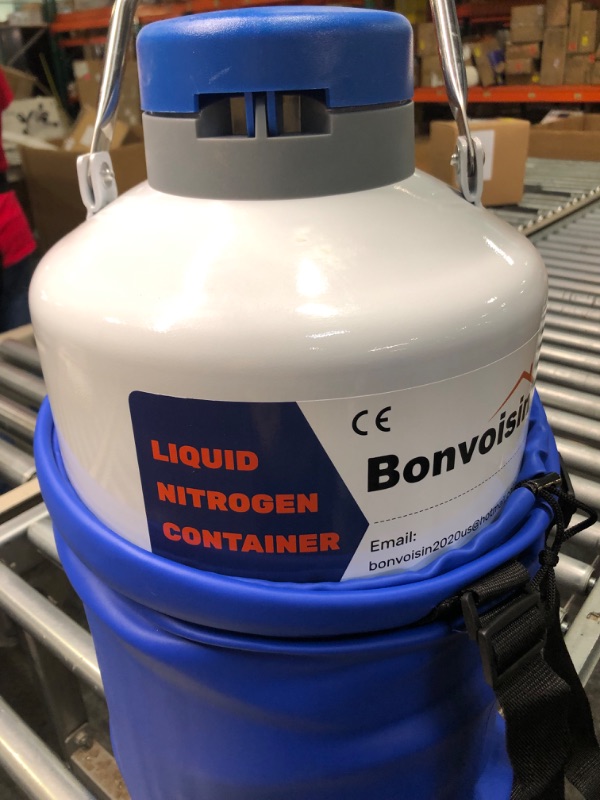 Photo 4 of **USED BLUE NOT BLACK ** Bonvoisin 6L Liquid Nitrogen Container Cryogenic Container Liquid Nitrogen (LN2) Dewar Aluminum Alloy Semen Tank with 6 Canisters Carry Bag (6L)