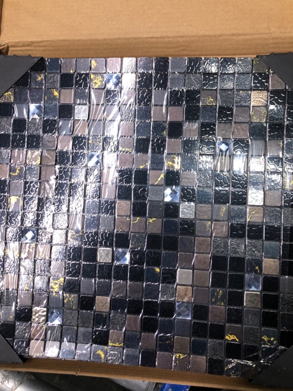 Photo 3 of **USED WITH MINOR DAMAGE**HomeyMosaic Metal Backsplash Peel and Stick Plaid Tile Stick on Kitchen Bathroom Countertop Mirror Fireplace in Starry Sky Black Glass Mixed,5-Sheets 5 Sheets Starry Sky Black