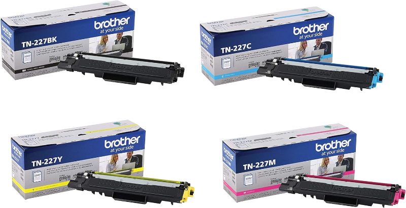 Photo 1 of Brother Genuine TN227BK, TN227C, TN227M, TN227Y High Yield Black/Cyan/Magenta/Yellow Toner Cartridge Set, TN227