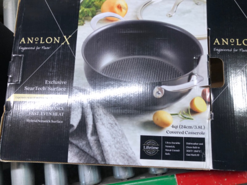 Photo 1 of Anolon X Hybrid Nonstick Cookware Induction Pots and Pans Set, Stainless steel handles, 6 Piece - Dark Gray
