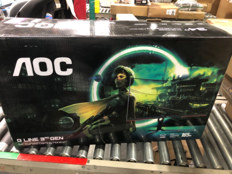 Photo 2 of *** FOR PARTS *** AOC CU34G3S 34" Frameless Curved Ultrawide Gaming Monitor, WQHD 3440 x1440, 165Hz 1ms, FreeSync Premium, Height Adjustable, 3-Year Zero-Bright-dot, Black 34" WQHD Curved Screen 165Hz Low Latency