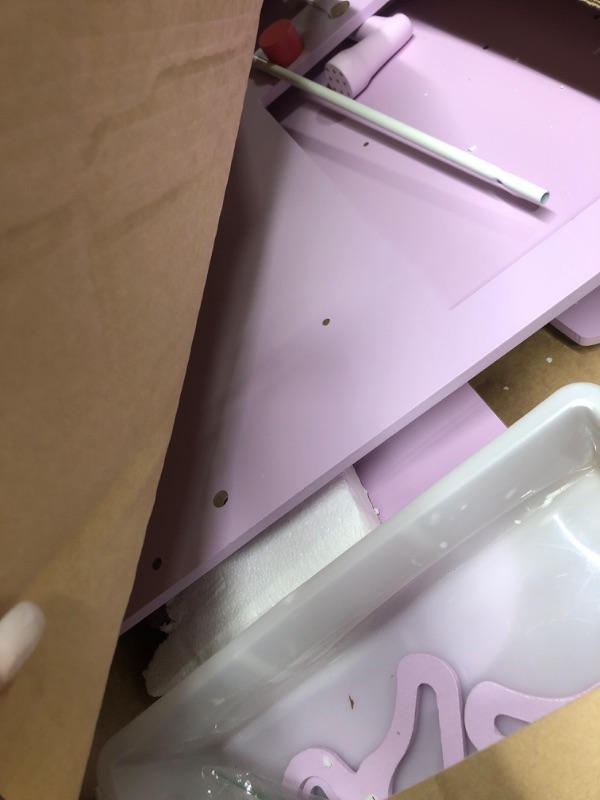 Photo 3 of Olivia's Little World Baby Doll Changing Station with Built-in Baby Doll High Chair, Closet, Shelves, Sink, Overhead Mobile, & Baby Doll Clothing Hangers for up to 18 Inch Dolls, Purple Stars