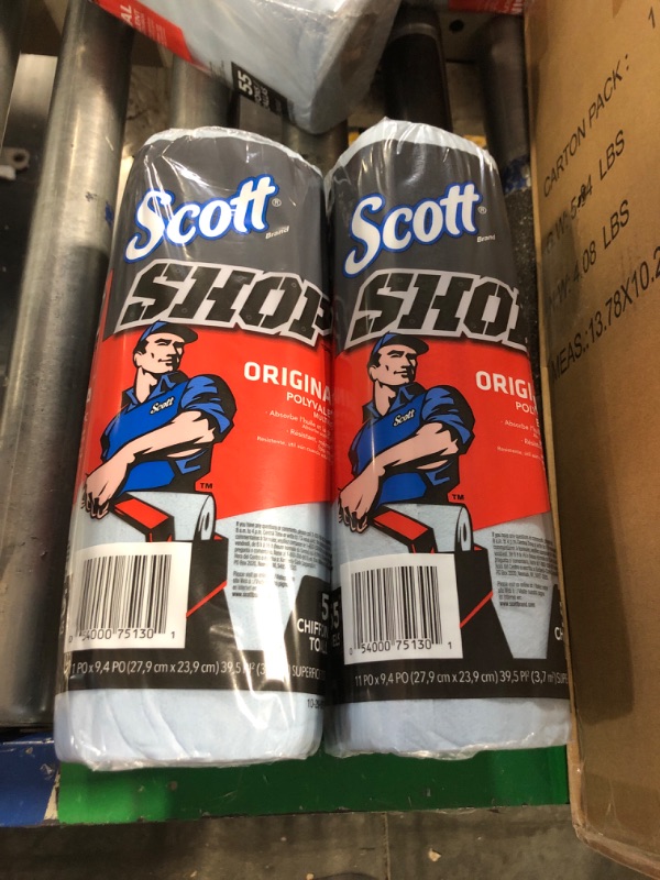 Photo 2 of 75130 Scott Single Rolls Blue Shop Towels Disposable 55 Sheets Pack 110 Total Paper Towels (2 PACK BUNDLE) Professional DIY Oil Absorbent Wipes 39.5 Sq Feet a Roll
