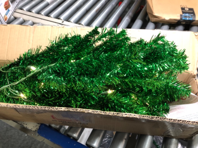 Photo 1 of 4.5 ft Pre-lit Green Tinsel Tree, 160 Tips, 70 UL Clear Incandescent Lights