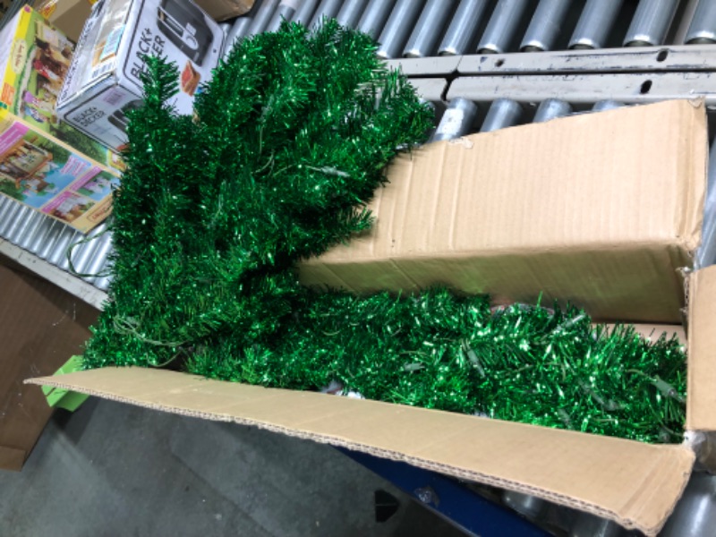 Photo 2 of 4.5 ft Pre-lit Green Tinsel Tree, 160 Tips, 70 UL Clear Incandescent Lights