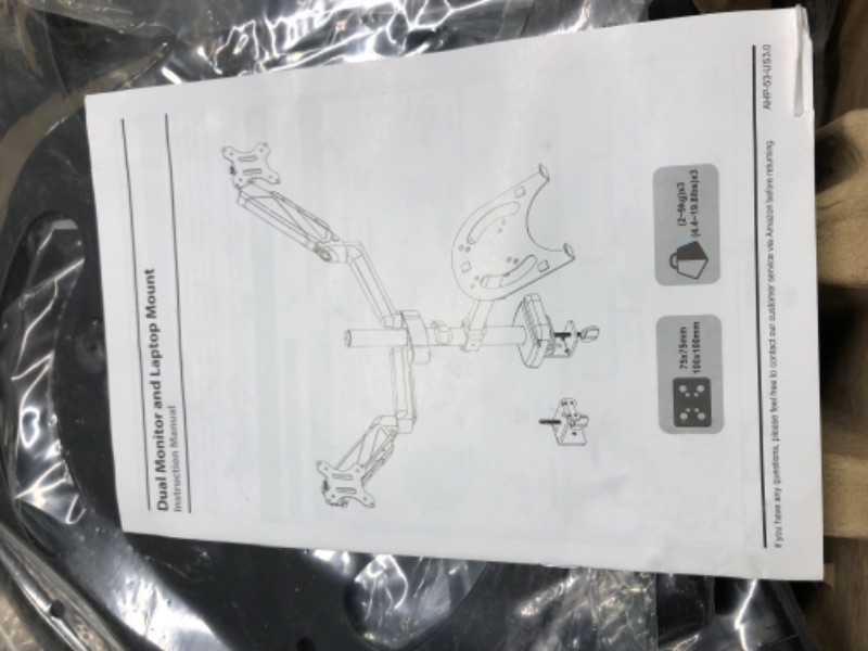 Photo 4 of MOUNTUP Dual Monitor and Laptop Mount, Gas Spring Monitor Stand for Two 13”-27" Flat Curved Computer Screens, with Laptop Keyboard Tray Fits 10-17 inch Notebook, 3-in-1 Adjustable Monitor Desk Mount