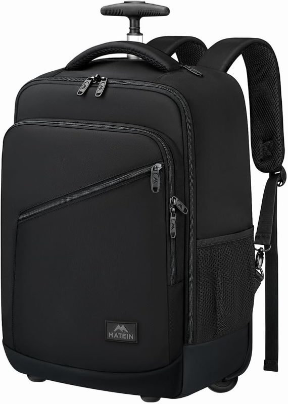 Photo 1 of **USED** MATEIN Underseat Carry On Luggage with Wheels, 17 inch Rolling Backpack Travel Laptop Backpack for Men Women, Water Resistant Wheeled Backpack Airline Approved Roller Bag, Traveler Gifts, Black
