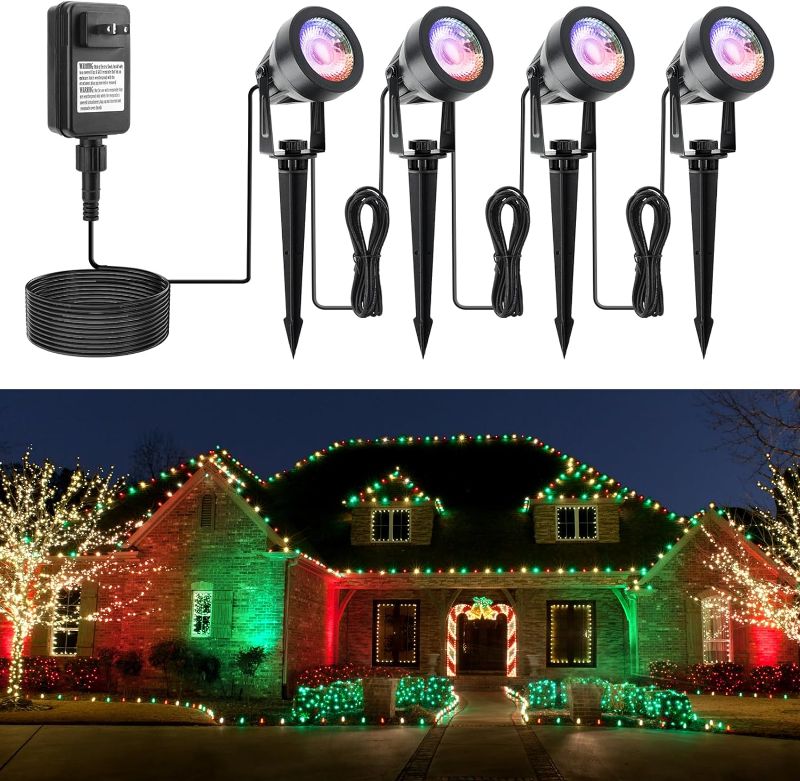Photo 1 of APONUO Landscape Lighting, RGB Color Changing Low Voltage Landscape Lights with Transformer, IP65 Waterproof Remote Control, Outdoor Spotlight for Garden, Pathway, Yard, Tree, Wall (4 Pack)
