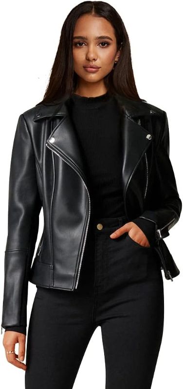 Photo 1 of Athlemo Womens Faux Leather Motorcycle Jackets Classical Black PU Slim Short Biker Coats