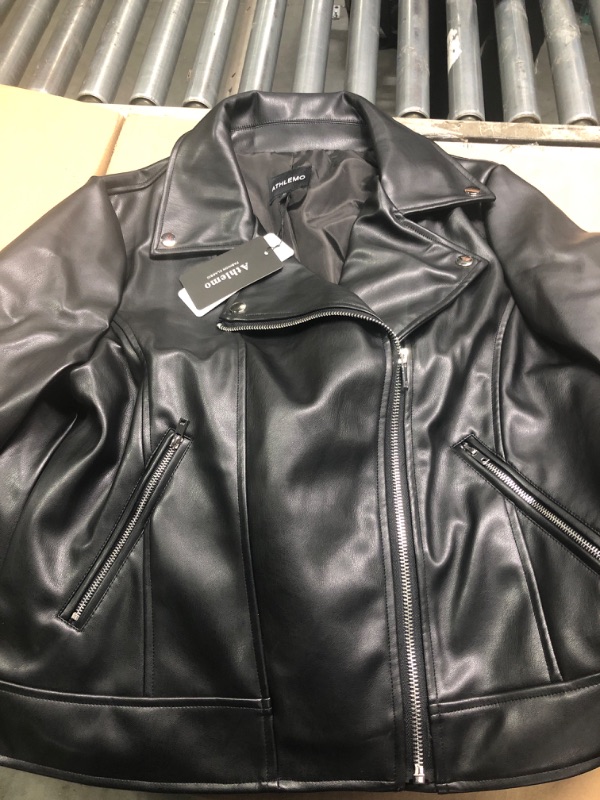 Photo 2 of Athlemo Womens Faux Leather Motorcycle Jackets Classical Black PU Slim Short Biker Coats