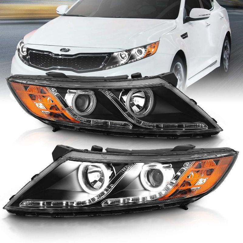 Photo 1 of AmeriLite for 2011-2015 Kia Optima Halogen Model Xtreme LED Halo Rings Projector Black Replacement Headlights Set - Driver and Passenger Side
