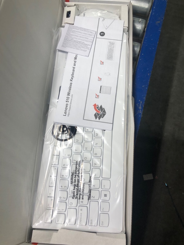 Photo 1 of Lenovo 510 Wireless Combo with 2.4 GHz USB Receiver, Slim Full Size Keyboard, Full Number Pad, 1200 DPI Optical Mouse, Left or Right Hand, GX30W75336, White Keyboard + Mouse White