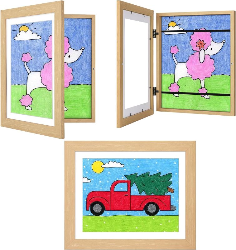 Photo 1 of 2-Pack] Kids Art Frames, 10x12.5 Front Opening Kids Artwork Frames Changeable, White Artwork Display Storage Frame for Wall, Holds 50 Pcs, for 3D Picture, Crafts, Children Drawing, Hanging Art