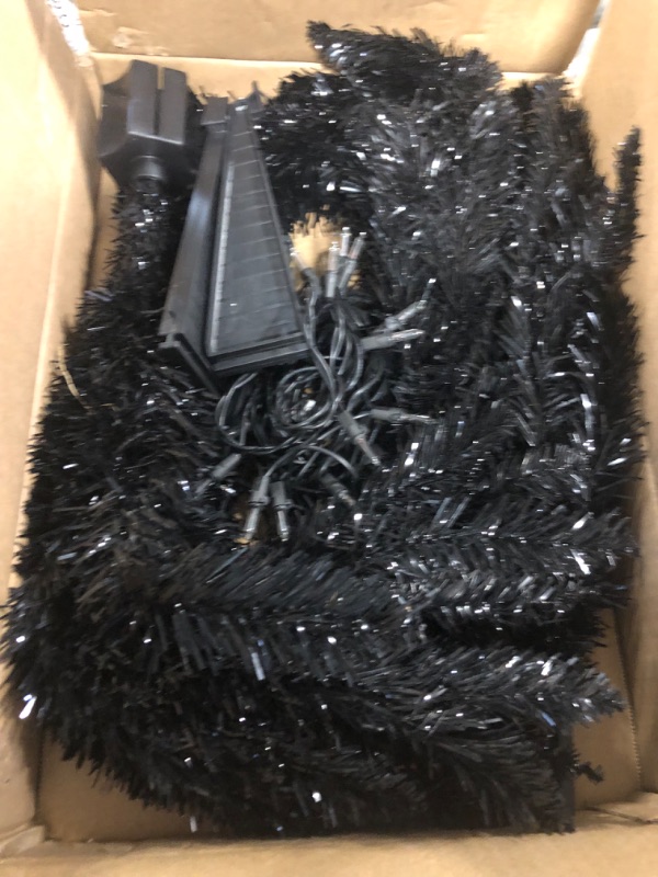 Photo 2 of 4ft Lighted Artificial Black Christmas Tree, Not Pre-lit Black Tinsel Pine Trees with Lights, Ideal for Ideal for Home, Office, and Xmas Party Décor - Includes Stand